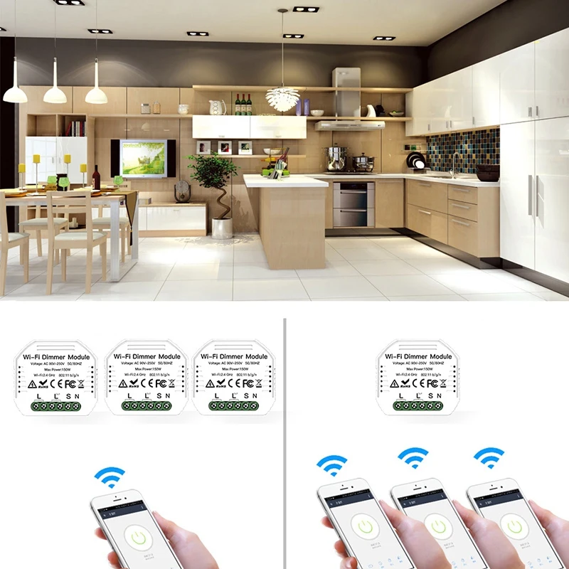 Mini Smart WLAN 1 Gang Module For Dimmable LED Light Smart Life / Tuya App, Compatible With Alexa Echo And Google Home