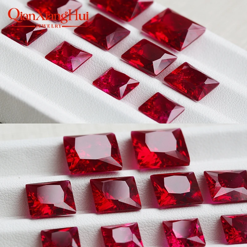 Square Shape Pigeon Blood Red Lab Created Ruby Princess Cut Loose Gem Stone with Minor Inclusions And Cracks Jewelry 4