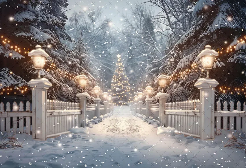 Mehofond التصوير خلفية الشتاء عيد الميلاد الغابات سياج ثلجي شجرة عيد الميلاد الاطفال الأسرة صورة ديكور خلفية استوديو الصور