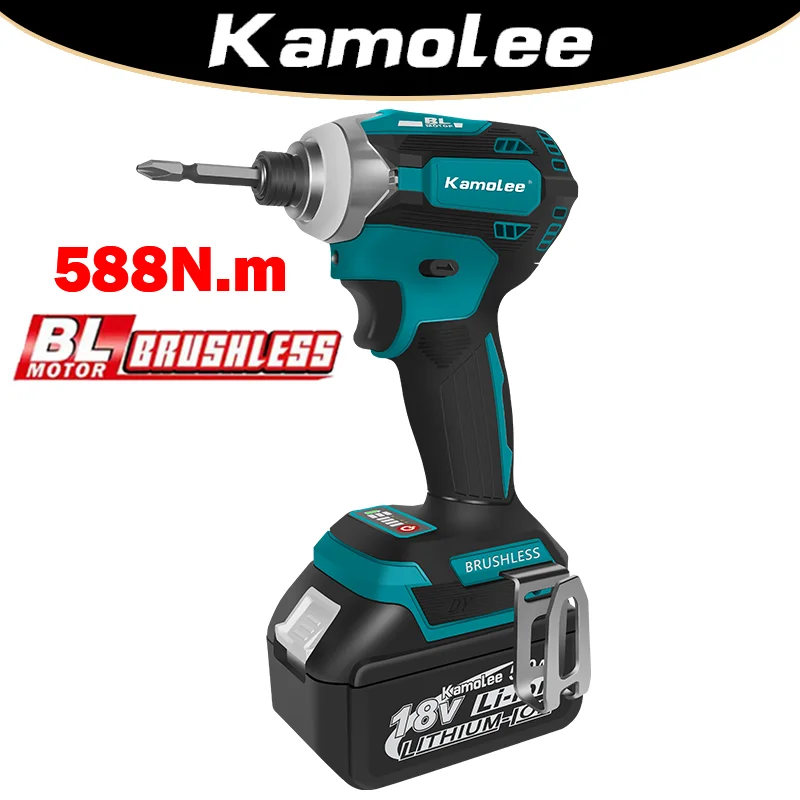 

Kamolee 588Nm Cordless Electric Impact Brushless Wrench 5 Speed Screwdriver Power Tool 1/4" with 3 LED Light for Makita Battery