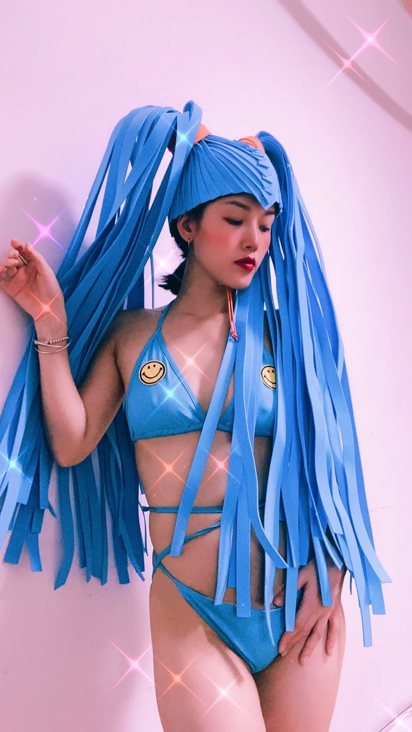 

Sexy girl blue long wig Sailor Moon cosplay Gogo BLUE COSTUME halloween costume Stage clothes bar KTV