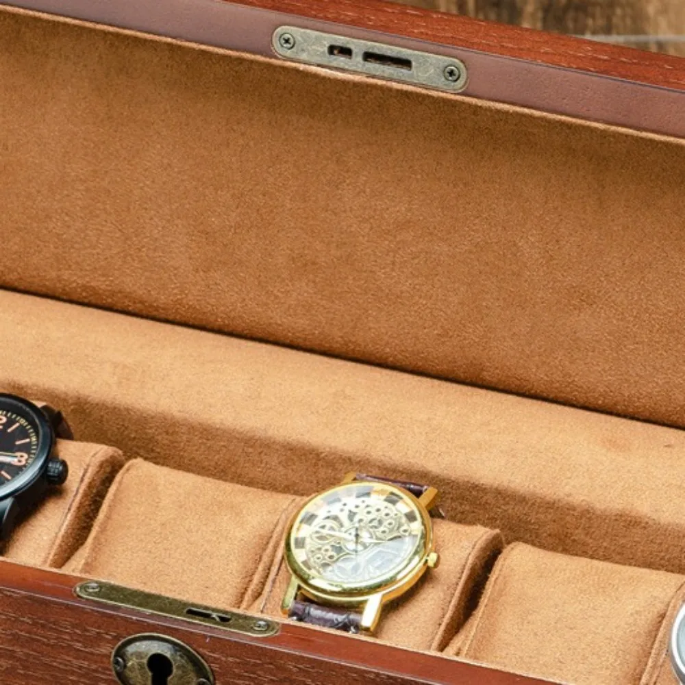 Retro 6 Slots Watch Box With Lock Wooden Organizer Watch Display Case Collection Watch Holder Watch Storage Box Wrist Watch