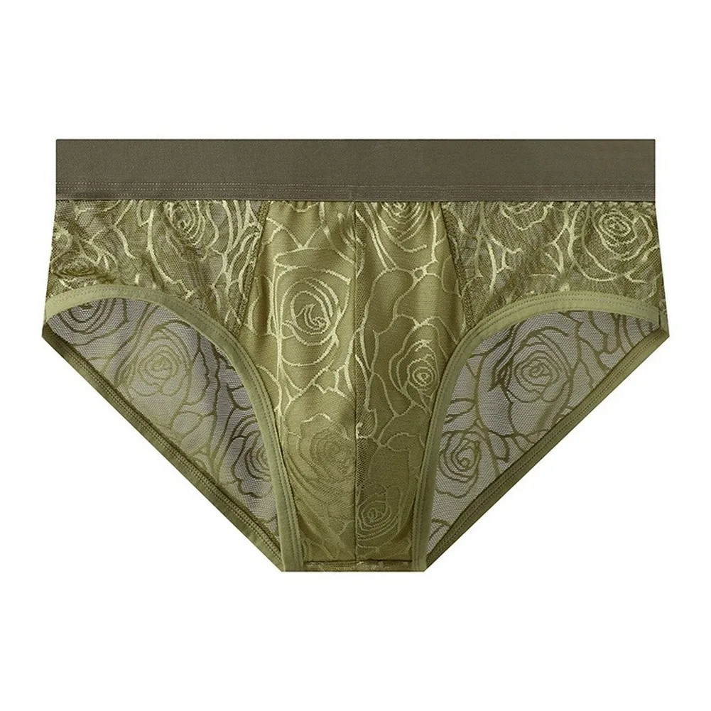 Men's Mesh Lace Solid Mid-waist Briefs Bulge Pouch Underwear Panties Underpants Men's Briefs Sexy Perspective Breathable Panties
