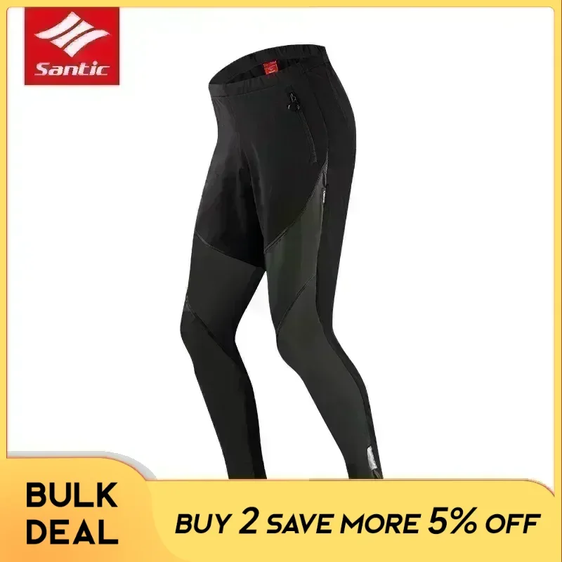 Santic Cycling Pants Men Winter Fleece Warm Road Bike Pants Long Windproof Sports Running Trousers Pantalon Ciclismo Asian Size