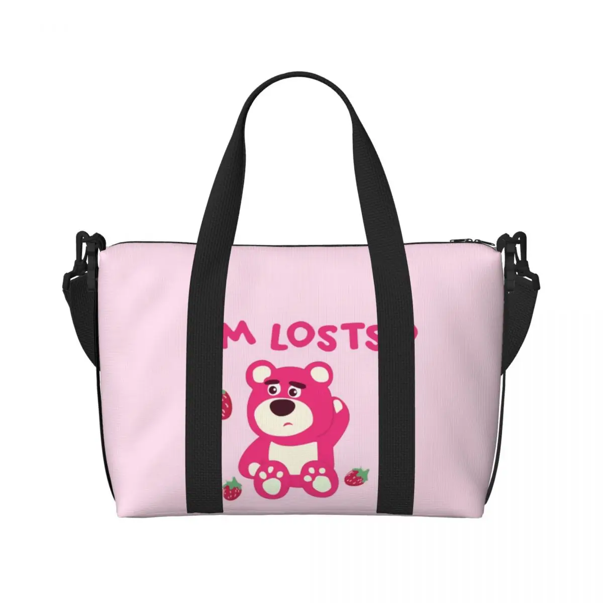 Custom Cute Lotso Huggin Strawberry Bear Tote Bag Women Large Capacity Beach Gym Shoulder Travel Bag