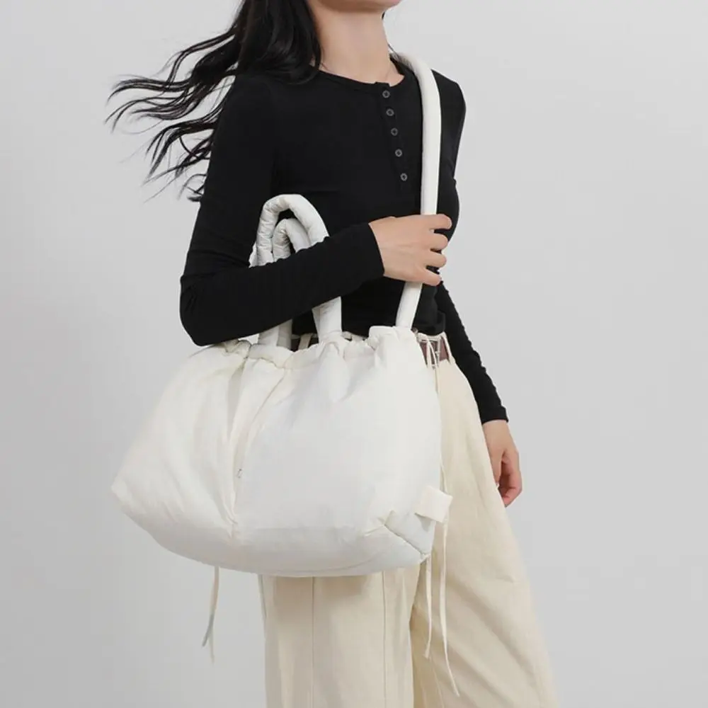 

Сплошная цветная большая сумка на шнурке, стеганый завязанный ремень, нейлоновая мягкая сумка-тоут, двойного назначения, большой вместительный рюкзак-пуховик для девочек