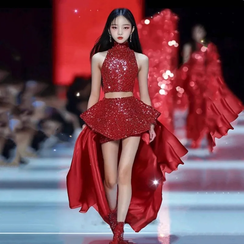 Kids Girls Evening Dress Gown for Piano Violin Recital Pageant Party Wedding Children Birthday Celebration Formal Wear Costume
