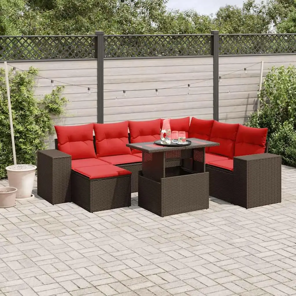 

8 Piece Outdoor Patio Sofa Set with Cushions Brown Rattan Furniture Garden Seating