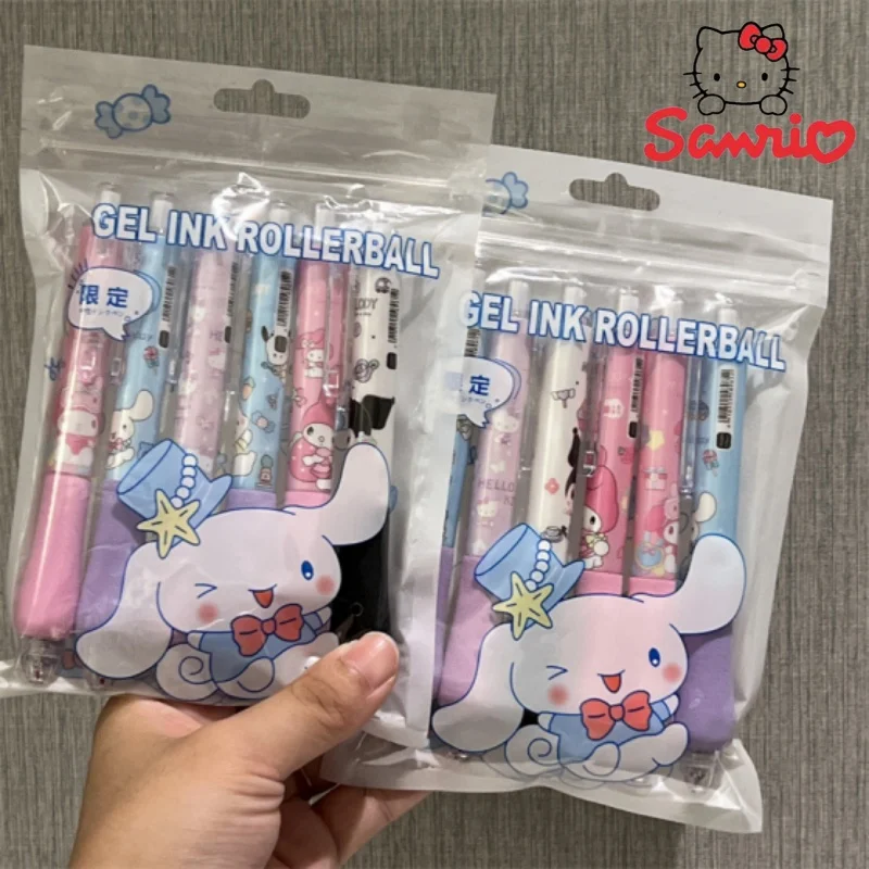 6PCS Anime Sanrio High Beauty Cloud Pen Cute Kuromi Limited Bag Melody Girl Quick Drying Stationery Brush Inscription Pen Gift