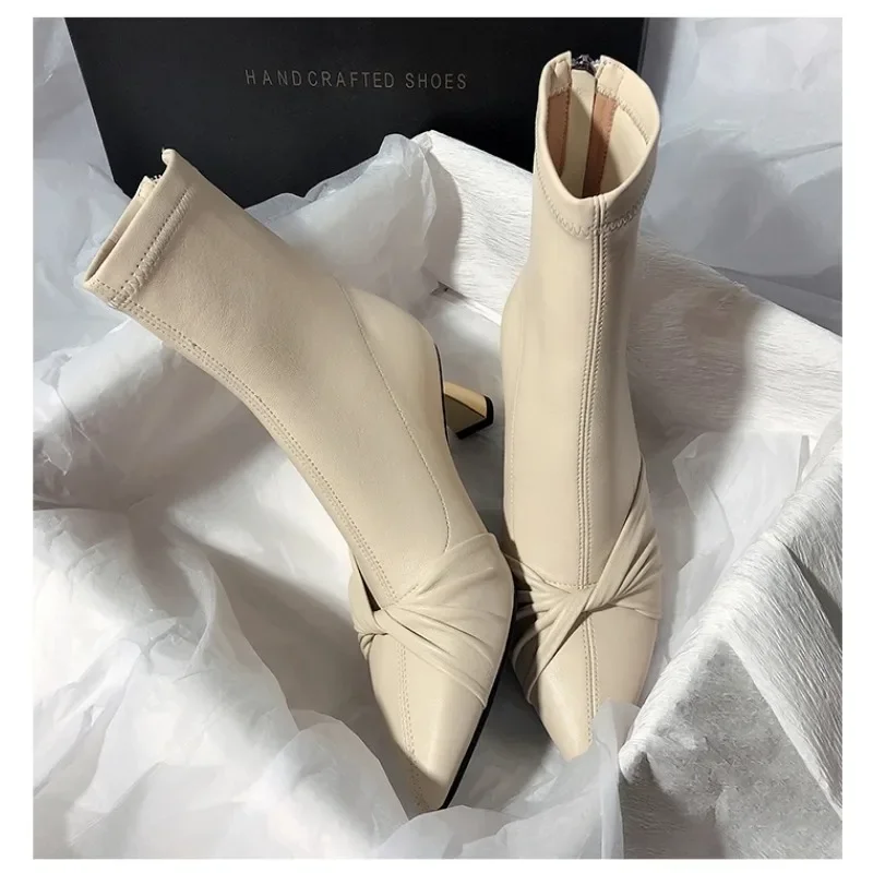 Luxury 2023 New Winter Ankel Boot Wedding Party Dress Gladiator scarpe con tacco da donna stivali neri Designer in pelle femminile 34