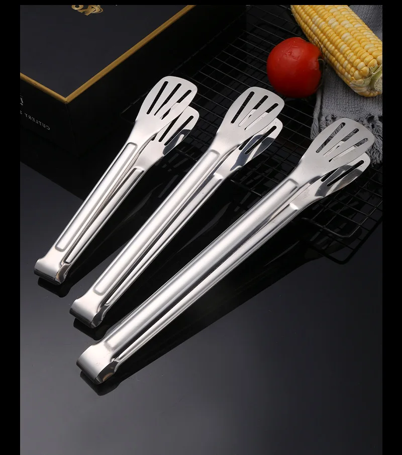 Image of 304 Edelstahl Verstärkte Lebensmittelzange, Multifunktionale Grillzange für Steak und Brot, Servierzange für Outdoor-Buffet und Kochen