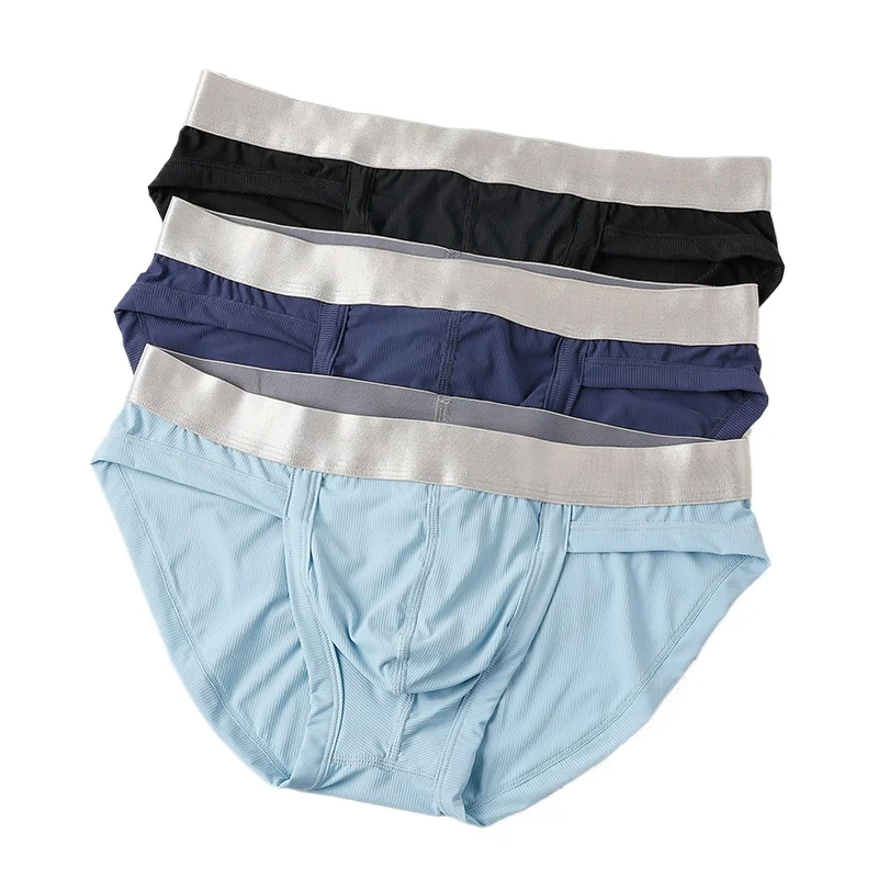 Men's Briefs Summer Ice Silk Breathable Separated Pouch Support Underwear High Elastic Bikini Slip Homme U Convex Lingerie
