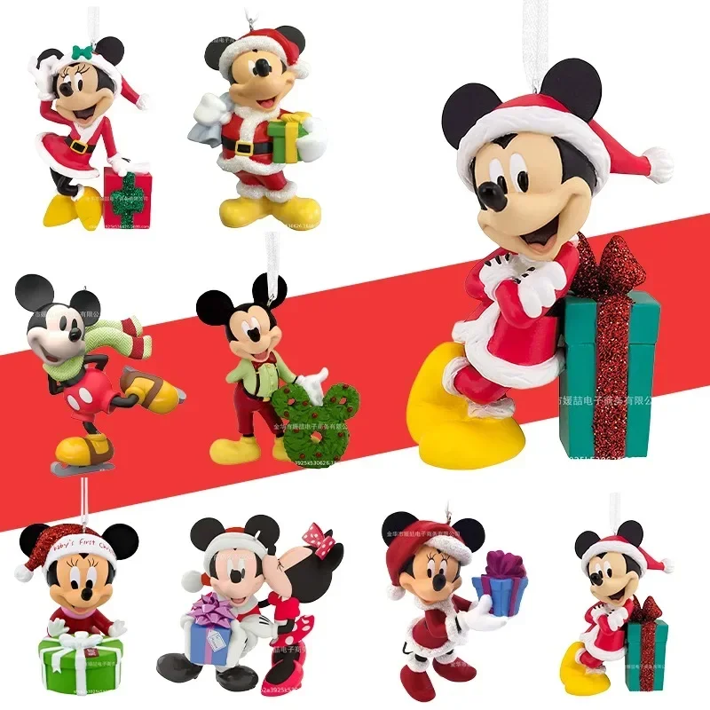 Disney Mickey Mouse Christmas Tree Pendant Minnie Anime Figure Home Decoration Doll Car Ornament Cartoon Hanging Charms Toys