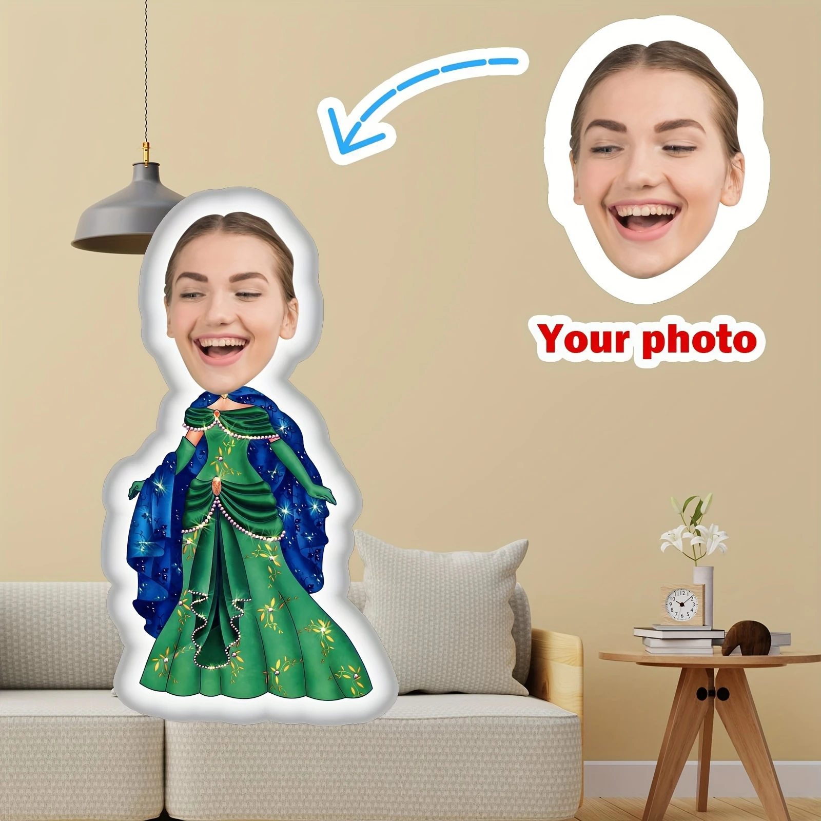 Personalized Princess Photo Throw Pillow - Custom Dual-Sided 3D Face & Body - Elegant Royal Home Decor Cushion - Soft Polyester