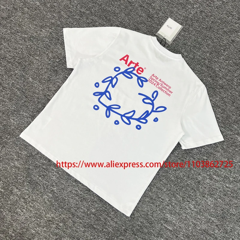 

25ss Бестселлер Новый бренд Arte Футболка с короткими рукавами High Street Мужчины Женщины Топы с принтом листьев Повседневная повседневная универсальная футболка ATRE