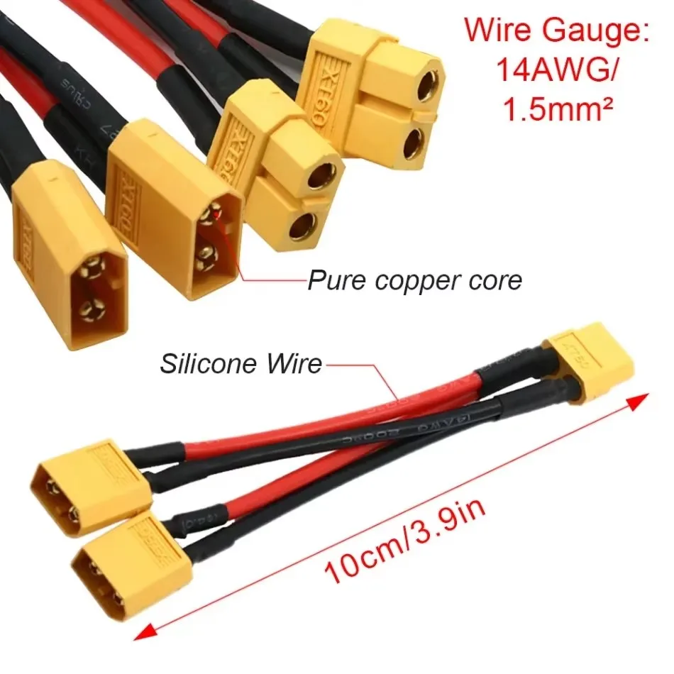 Male/Female Cable Parallel Battery Connector XT60 XT90 3-Way 14AWG Silicone Wire Dual Extension Y Splitter for Charger Motor