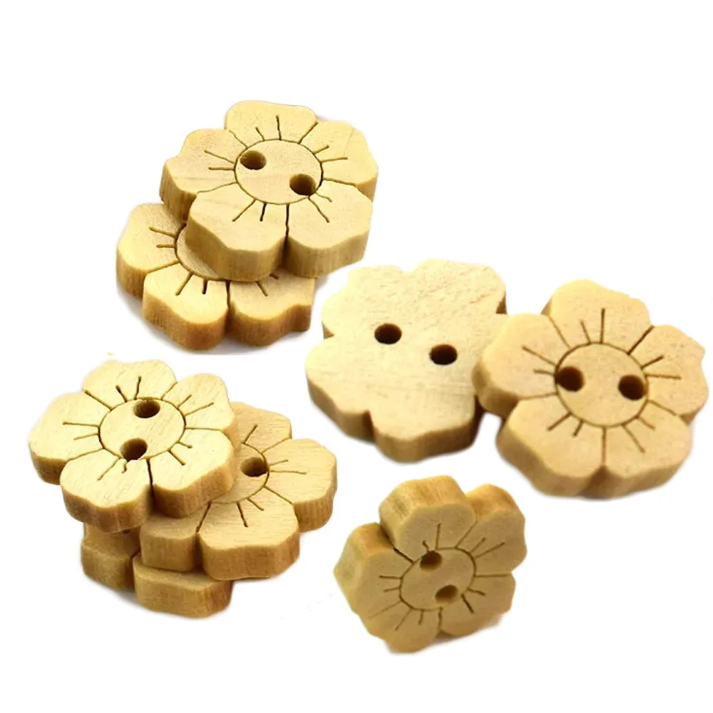 

50PCS Wood Button 15mm Flower Pattern Kids Cute Loose Wooden Buttons Bulk Sewing Botoes Craft Accessories Scrapbooking