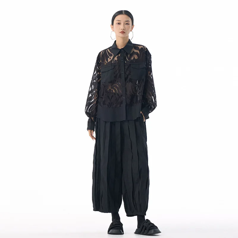 

Retro Chinese Sle Lace irt Loose Fit Versatile Personali Spring Autumn New Sle Street Sle Long Sve Women's Top