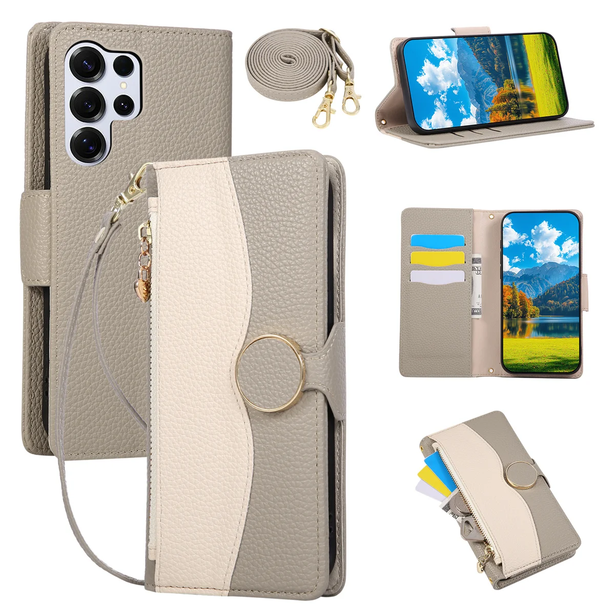 Handschlaufe Leder-Handyhülle für Samsung Galaxy S25 Edge S24 Ultra S21 FE S23 S22 Plus Note 20, Umhängetasche, Kartenhülle