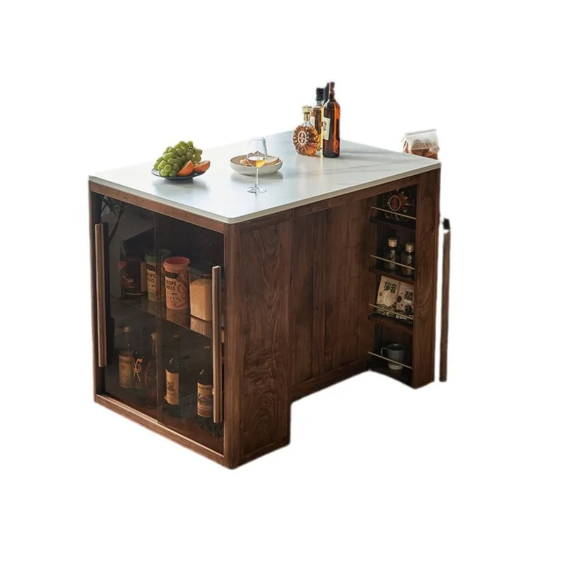 

Black walnut solid wood island dining table modern simple cherry wood kitchen rock slab island
