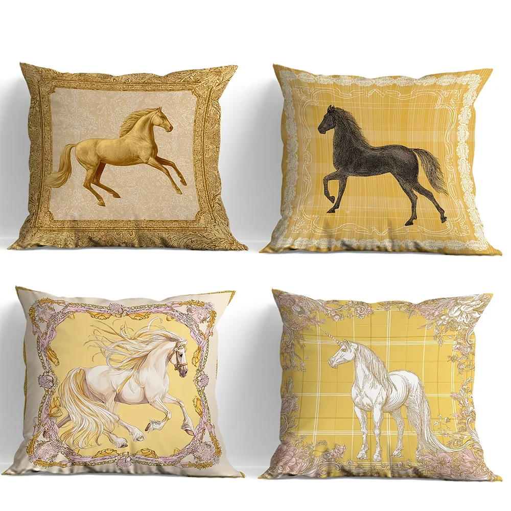 1/4pcs Vintage Equestrian Horse Print Decorative Throw Pillow Covers Home farmhouse outdoor decoration cushion cover