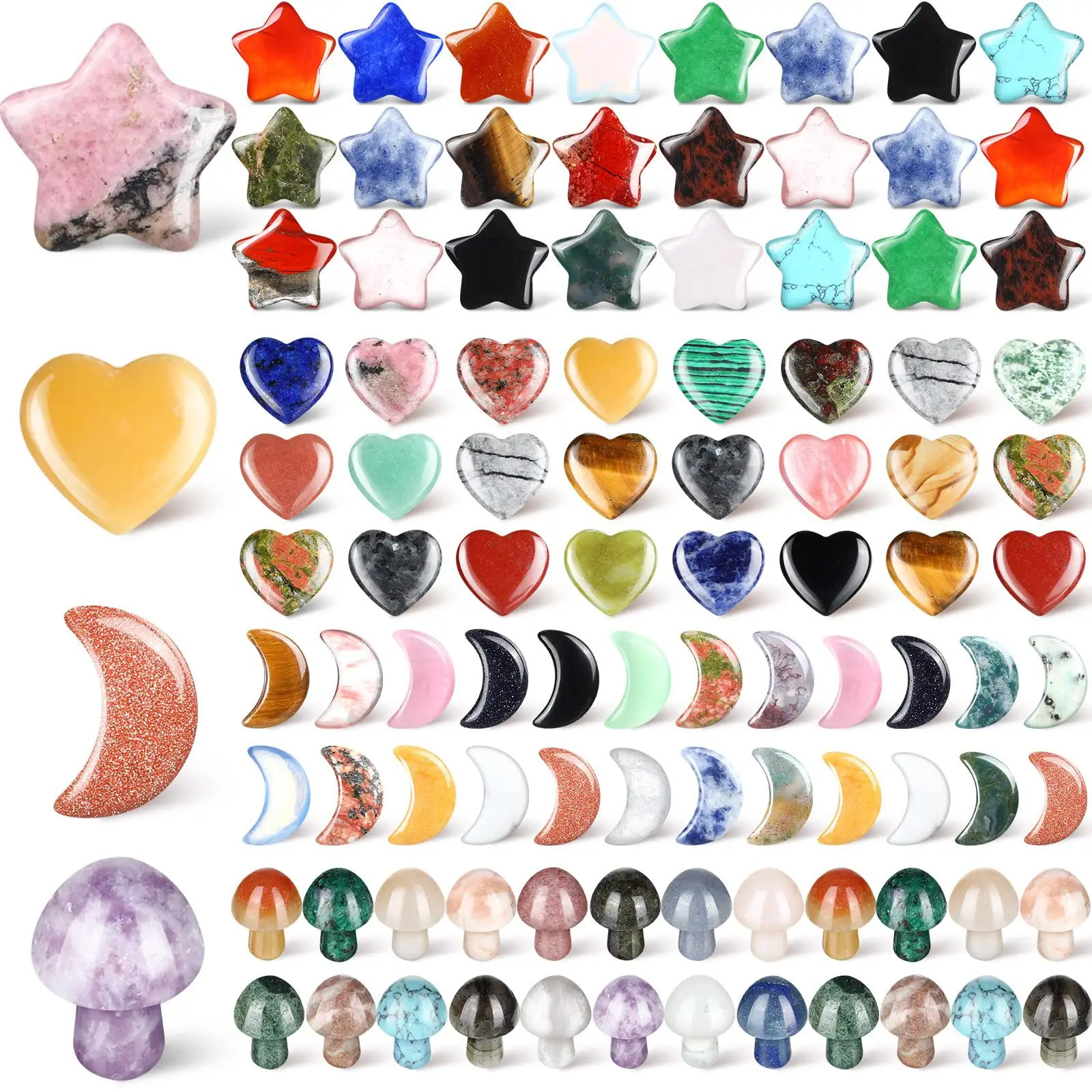 20 pcs/bag Mini Natural Raw Crystal Ornaments Carved Peach Heart Cross Coffin Egg Ball Sunflower Hexagonal Column Holiday Gifts
