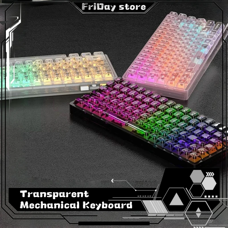 Transparent Mechanical Keyboard With Multi Color Options Wireless Bluetooth Gaming Three Connection Methods Rgb Crystal Keycaps