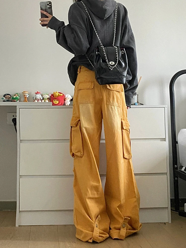 REDDACHIC Pintuck Big Pockets Men's Cargo Jeans Hiphop Whiskers Baggy Jeans Casual Wide Leg Pants Harajuku Y2k Vintage Clothes