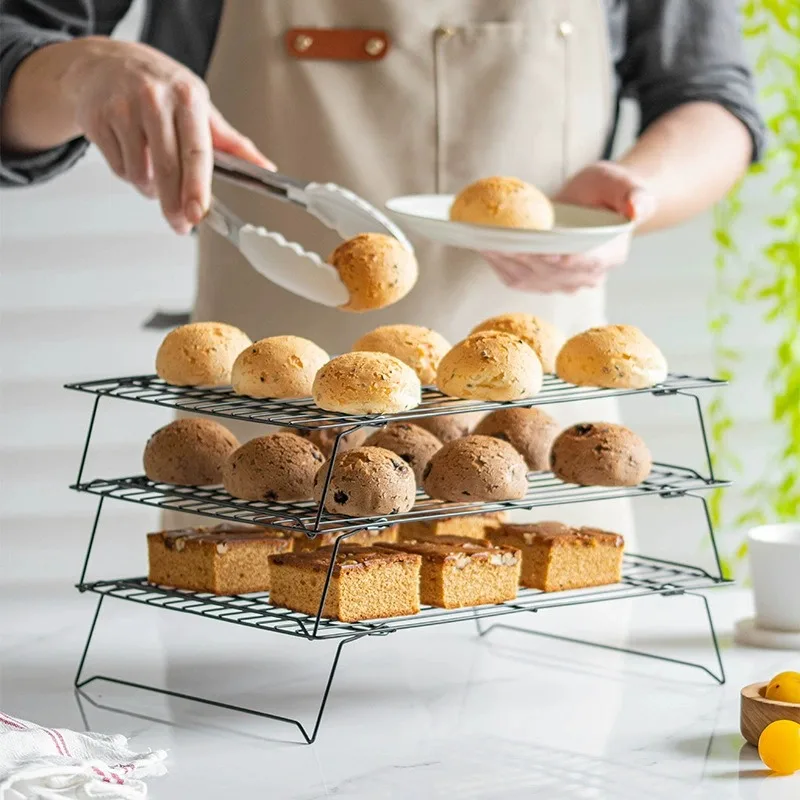 Rejilla de enfriamiento en frío para hornear galletas y pasteles, rejilla de enfriamiento para pan, herramienta para hornear de red de secado en frío antiadherente negra
