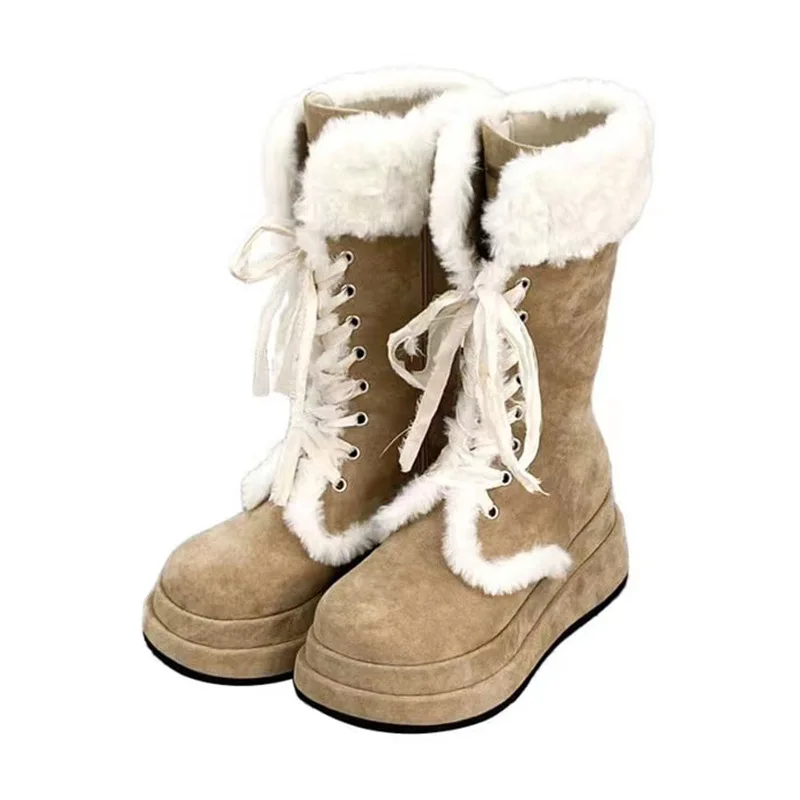 

Hairy Snow Boots For Women In Winter 2024, New Thick Soled And Velvet Knight Boots, Warm Midsole Martin Strap Boots