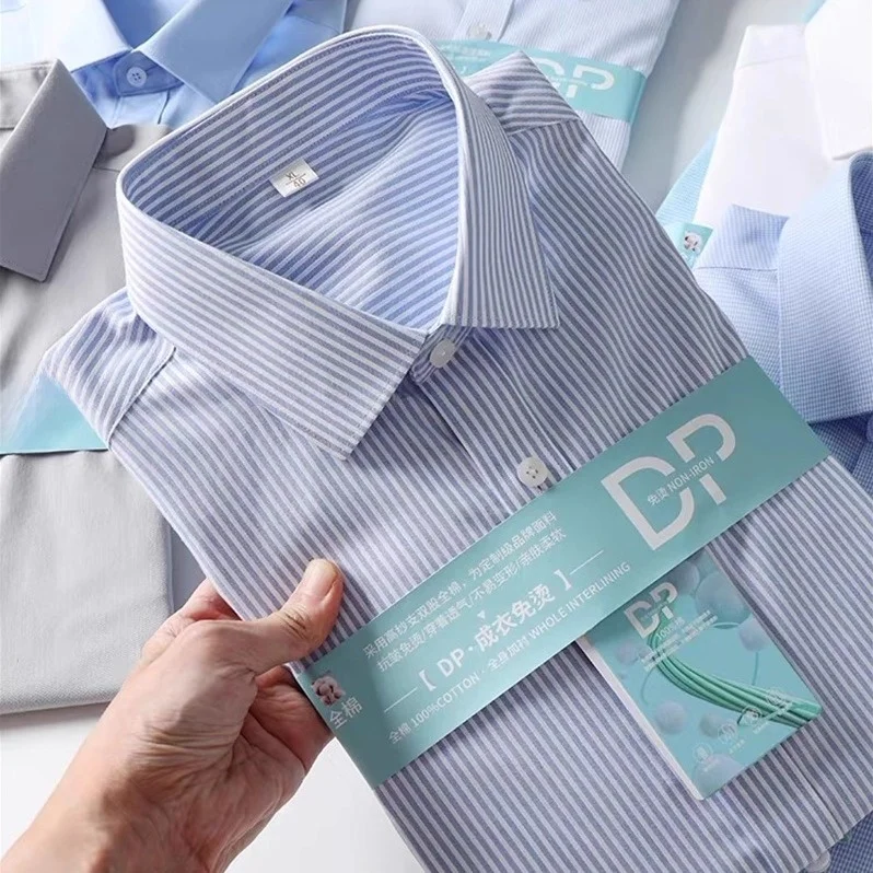 

High-End Men's Casual Cotton irt Long Sve Breathable Comfortable All-Season Commuting Stripe Pattern Faionable Versatile