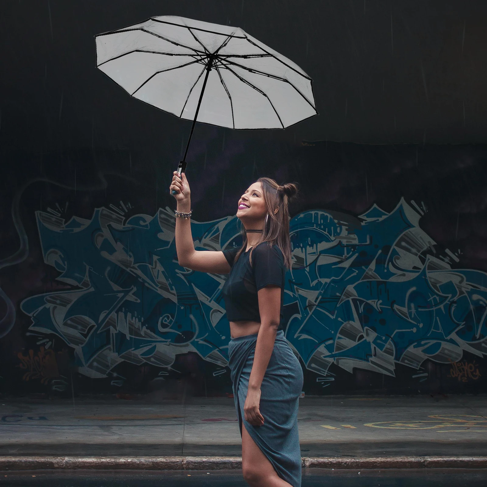 

Automatic Transparent Travel Umbrella Lightweight Compact Folding for Rain Black Durable Water Resistance Portable Easy