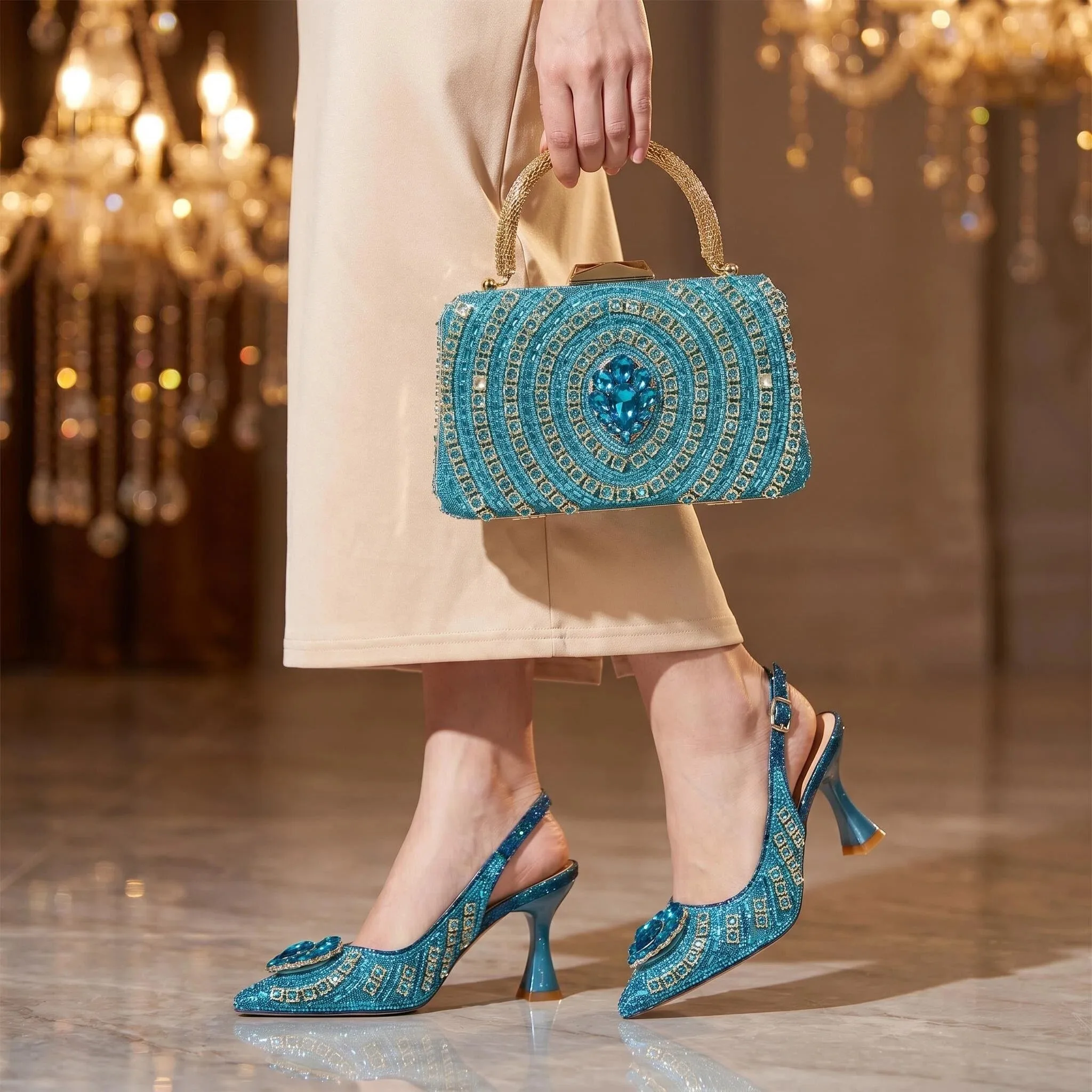 Spring And Autumn Women Pointed Toe Pumps Shoes And Clutch Bag Combo African Style High Heels Shoes And Bag Set For Banquet