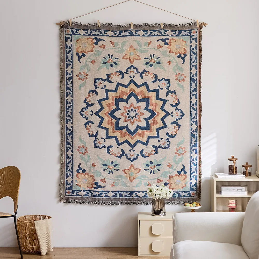 YFY ethnic style tapestry geometric flower living room background wall fabric hanging painting bedroom wall hanging cloth