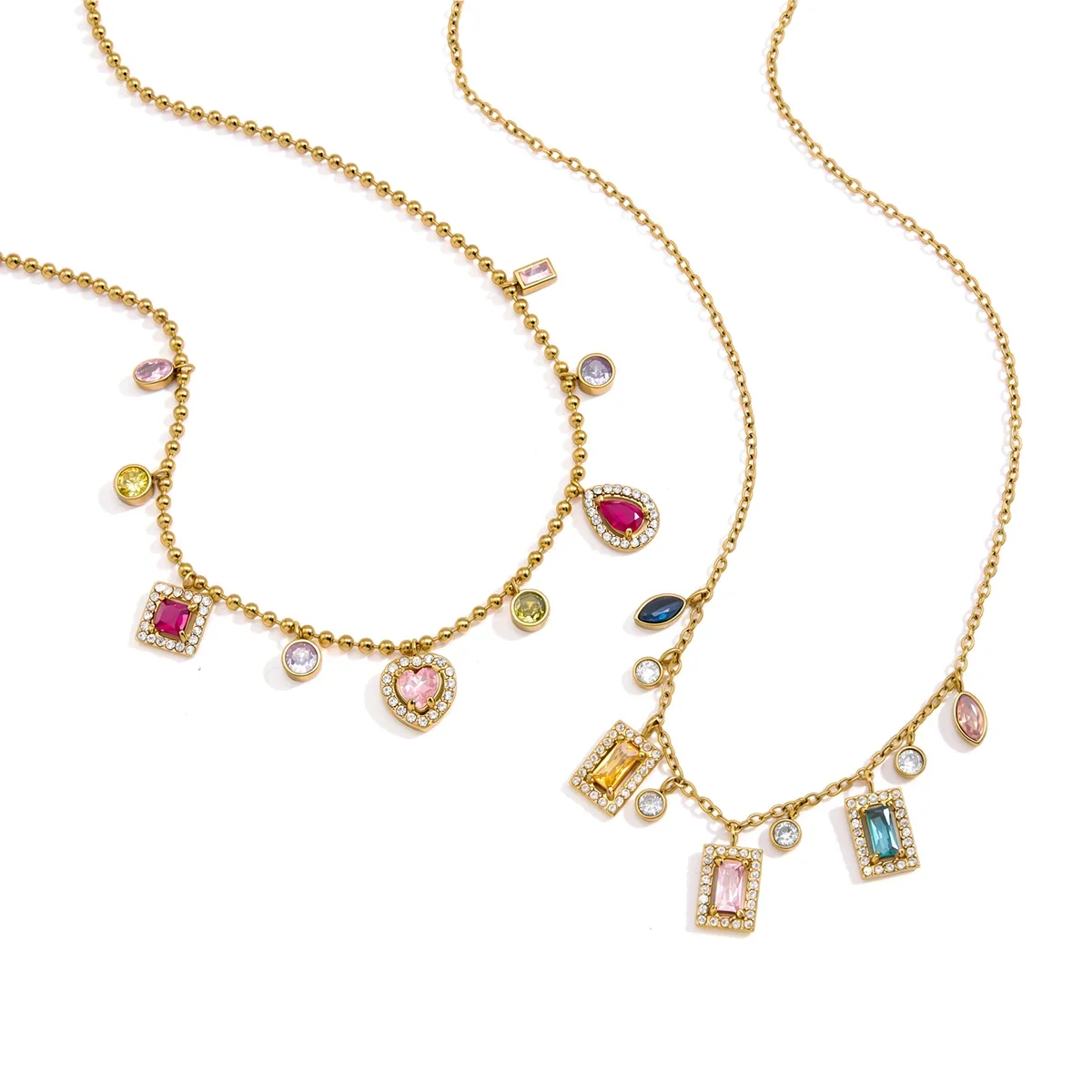 

Multicolor Geometric Zircon Pendant Necklace For Women 18K Gold Plated Stainless Steel Necklace Fashion Jewelry Gift