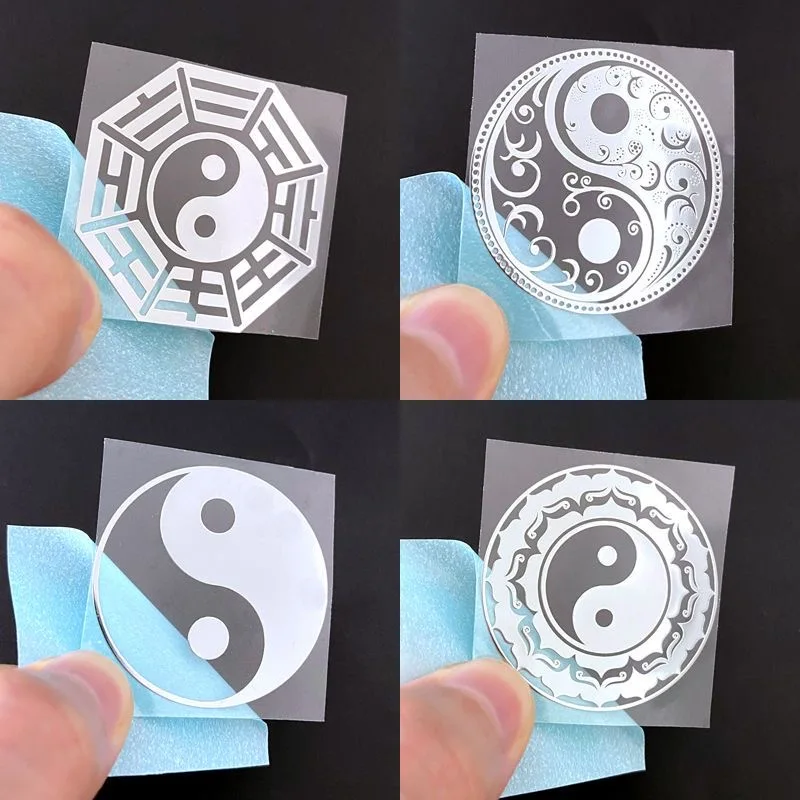 Round Tai Chi Yin-yang gossip metal sticker Koi double fish gold and silver decoration mobile phone computer car sticker