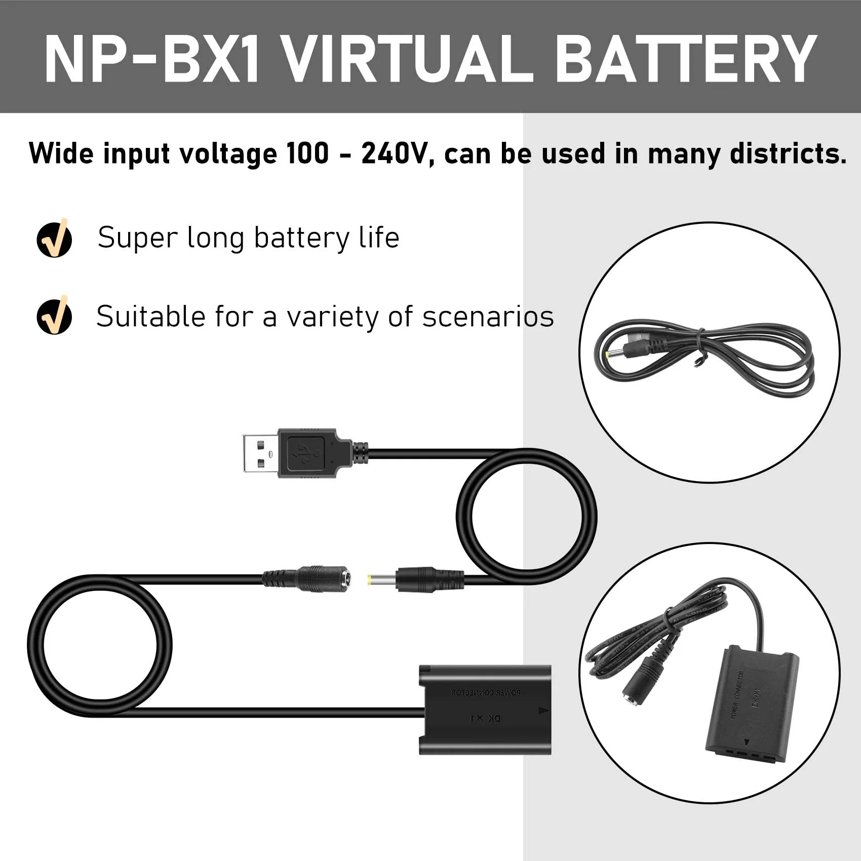 DT21 for DK-X1 NP-BX1 for Virtual Battery USB Power Adapter for Sony DSC-RX100 RX1 RX1R RX100 Camera