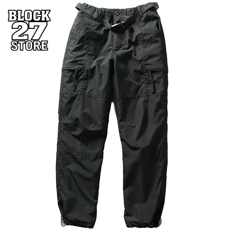 

Мужские брюки Harajuku, зимние ветрозащитные водонепроницаемые уличные брюки-карго с несколькими карманами на флисовой подкладке, теплая повседневная рабочая одежда, модная