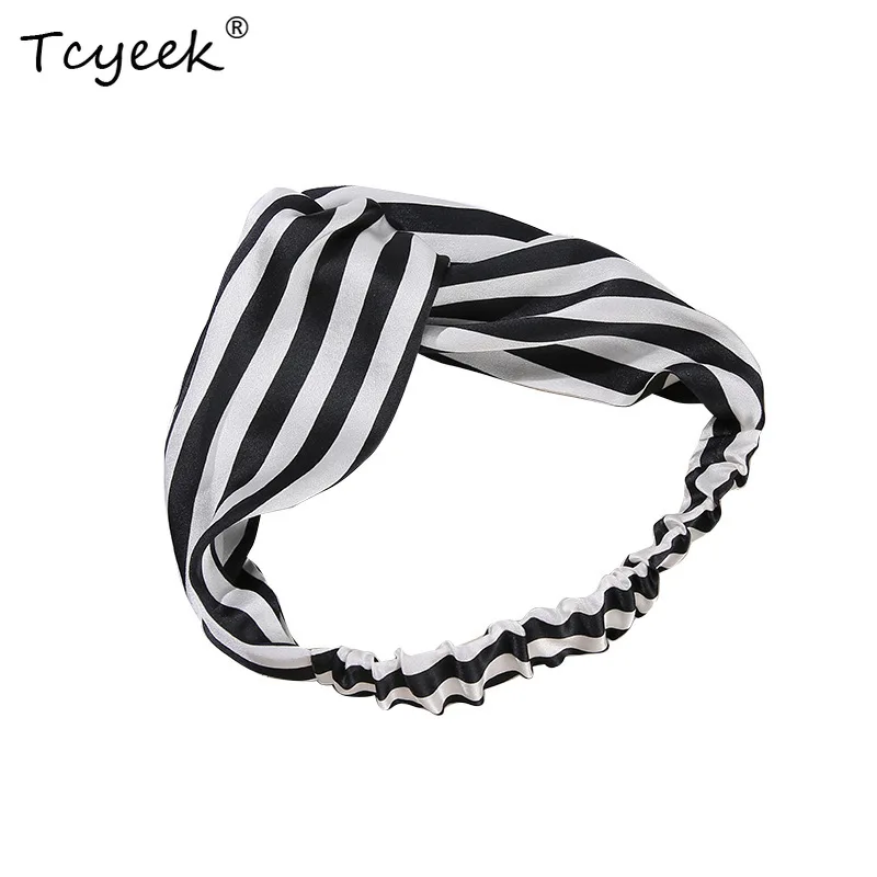 

Tcyeek, 19MM 100%Real Silk Stripe Headband, Luxury Elastic Hair Band For Women, Fashion Hair Accessories Summer Fall A47021QM