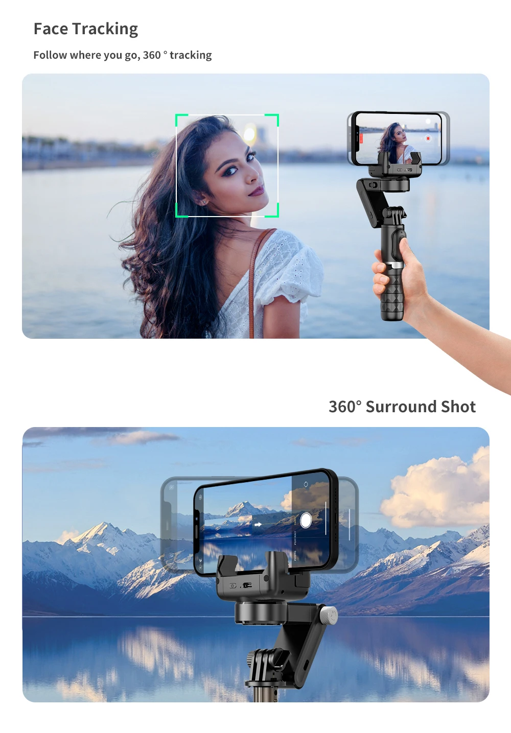 

Gimbal Stabilizer Selfie Stick Tripod Desktop Face Tracking Fill Light 360 Rotation Portable for Live Video Aluminum Alloy Q18