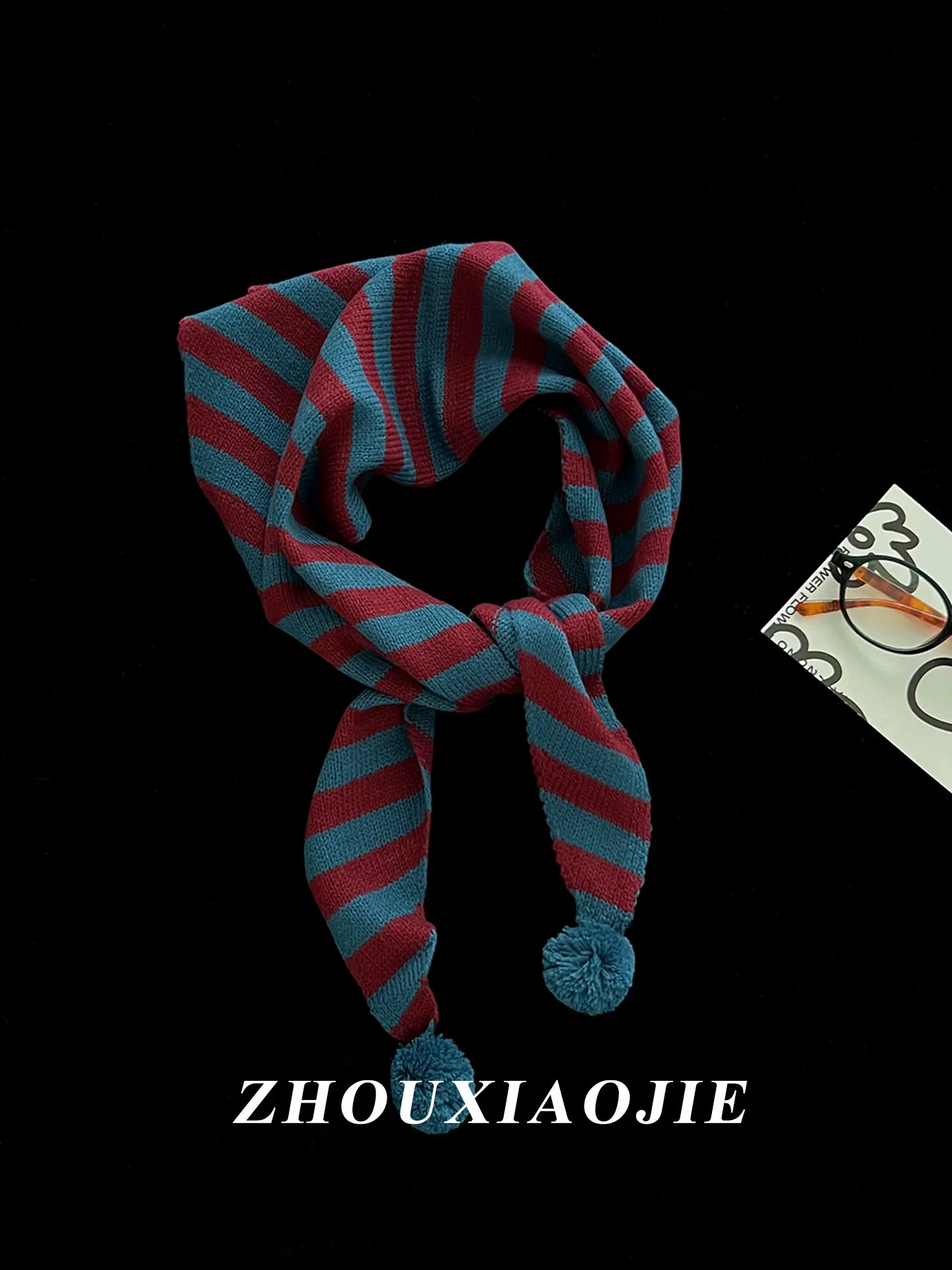Women Korean Style Vintage Color Block Striped Scarf Pom Pom Decor Autumn Winter Warm Neck Warmer Fashion Shawl Trendy Wrap