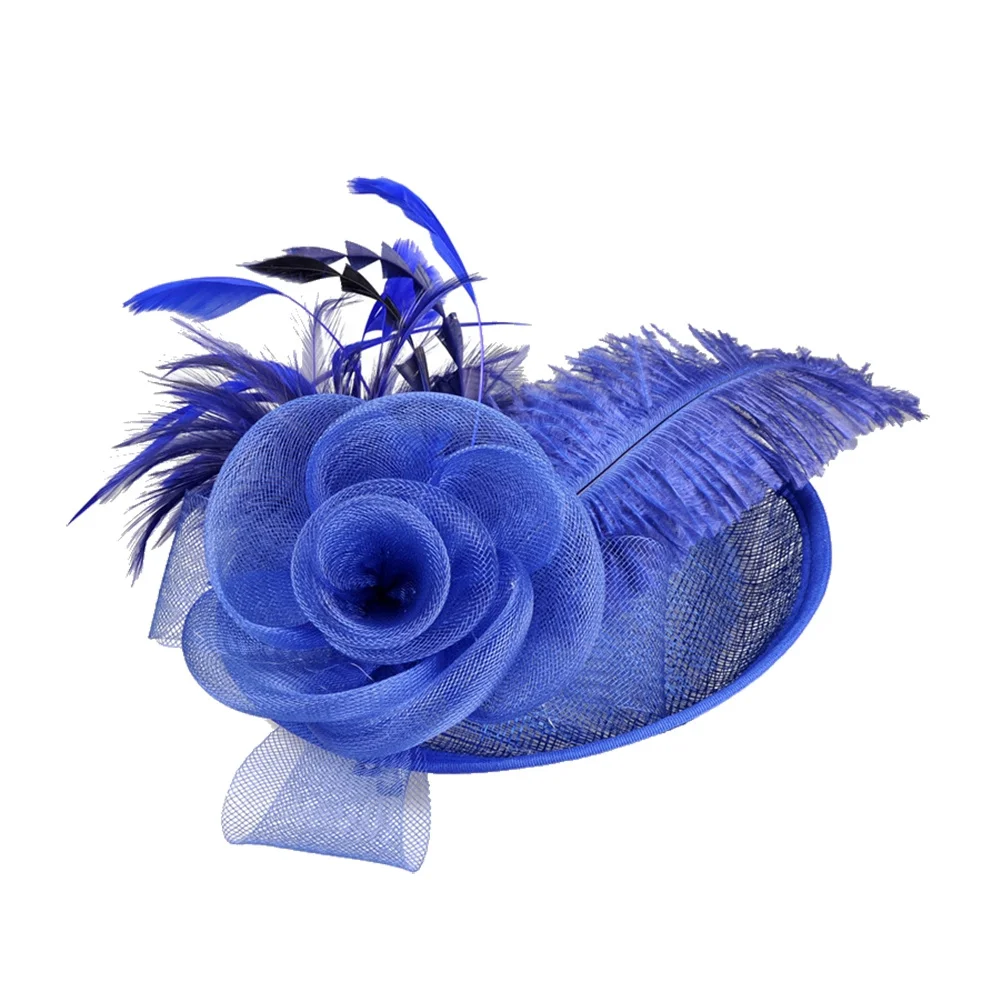 

Linen Yarn Bridal Hat Headpiece Royal Church Hair Clip Headwear for Women Ostrich Headdress