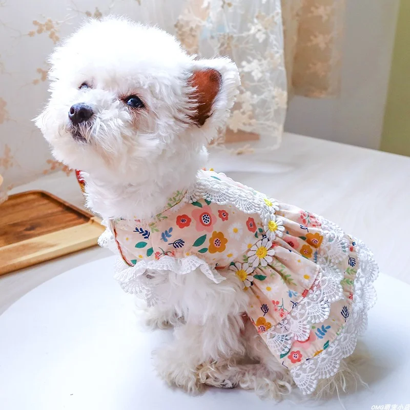 1PC pet clothing cat spring/summer thin yellow endless summer floral princess skirt suitable for small and medium-sized dogs