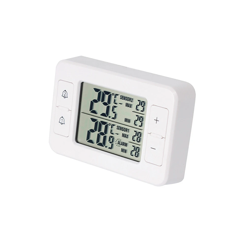 Indoor/Outdoor LCD Cyfrowy Bezprzewodowy Cyfrowy Termometr Alarm Dźwiękowy Tester Termometru Lodówka z 2 Czujnikiem Temperatury