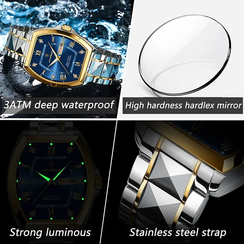 Classical Retro Men\'s Watch Luxuruy Luminous Top Brand Stainless Steel Business Men Quartz Wristwatches Fashion Calendar Clocks