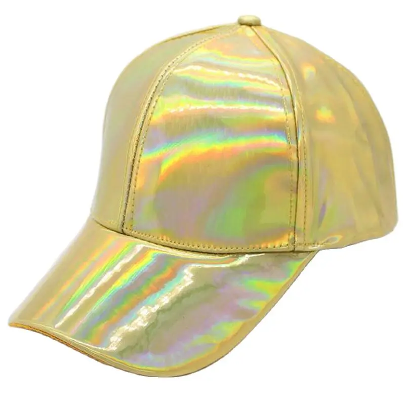 Shine PU Leather Laser Baseball Cap Women Men Party Club Hat Gold Silver Rainbow Purple