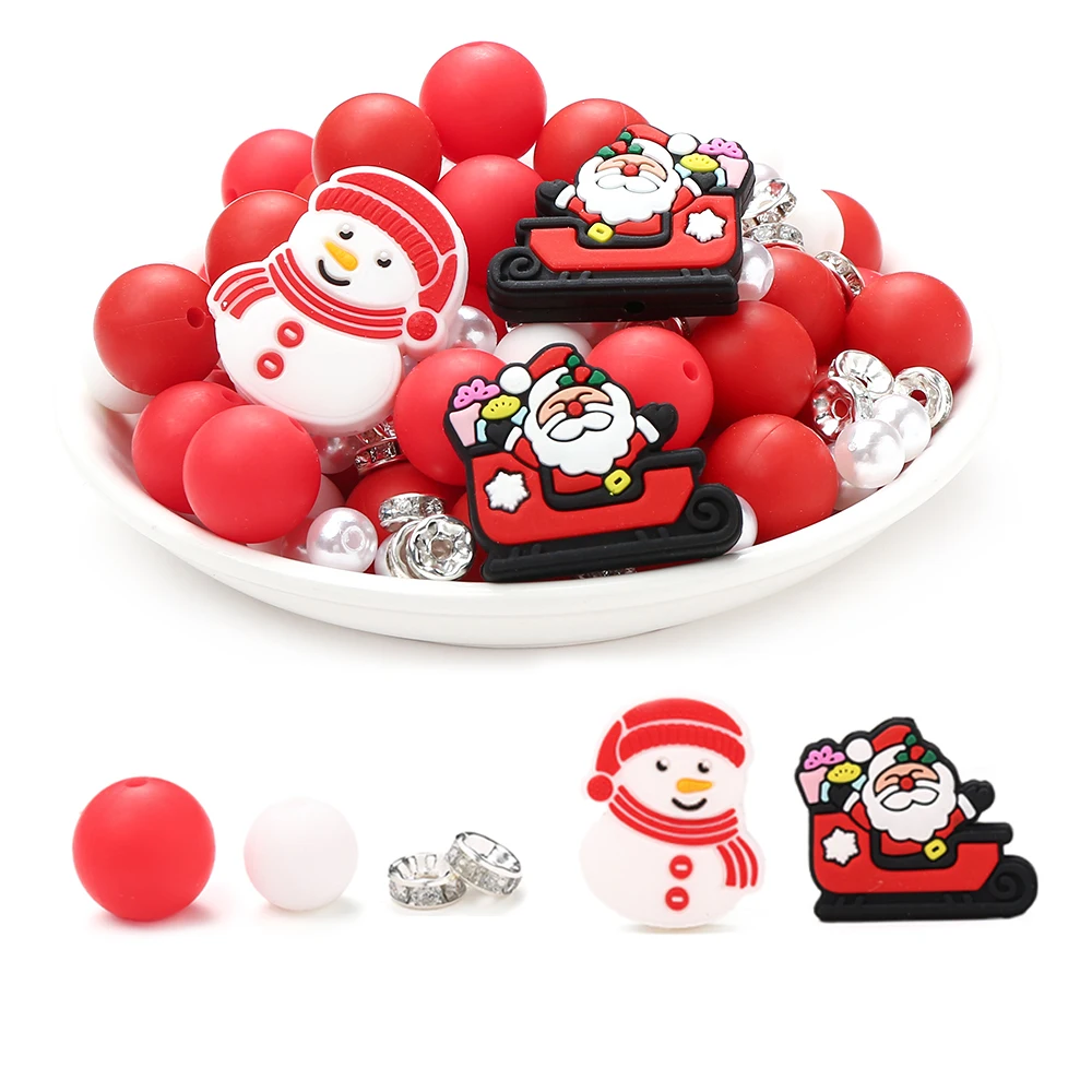 

32Pcs Baby Christmas Colorful Round Silicone Beads Set Suitable For DIY Pacifier Chain Baby Chewing Teething Toys Accessories