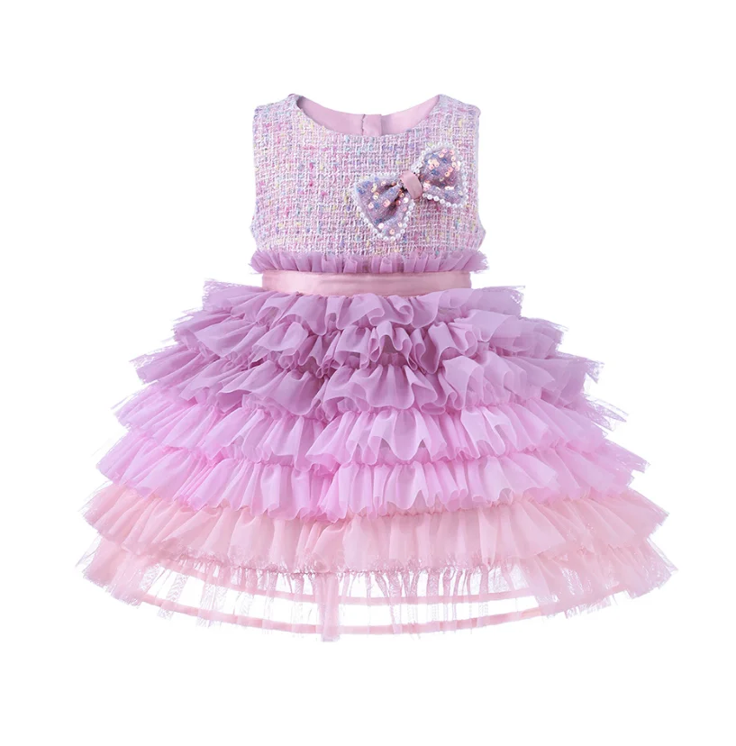 

Retail New Baby Girls Boutique Cake Mesh Vest Dress, Princess Kids Sweet Party Birthday Dress 1-6T