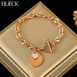 EILIECK 316L Stainless Steel Rose Gold Color Double Heart Charm Bracelet For Women Trendy Waterproof Wrist Chain Jewelry Gift