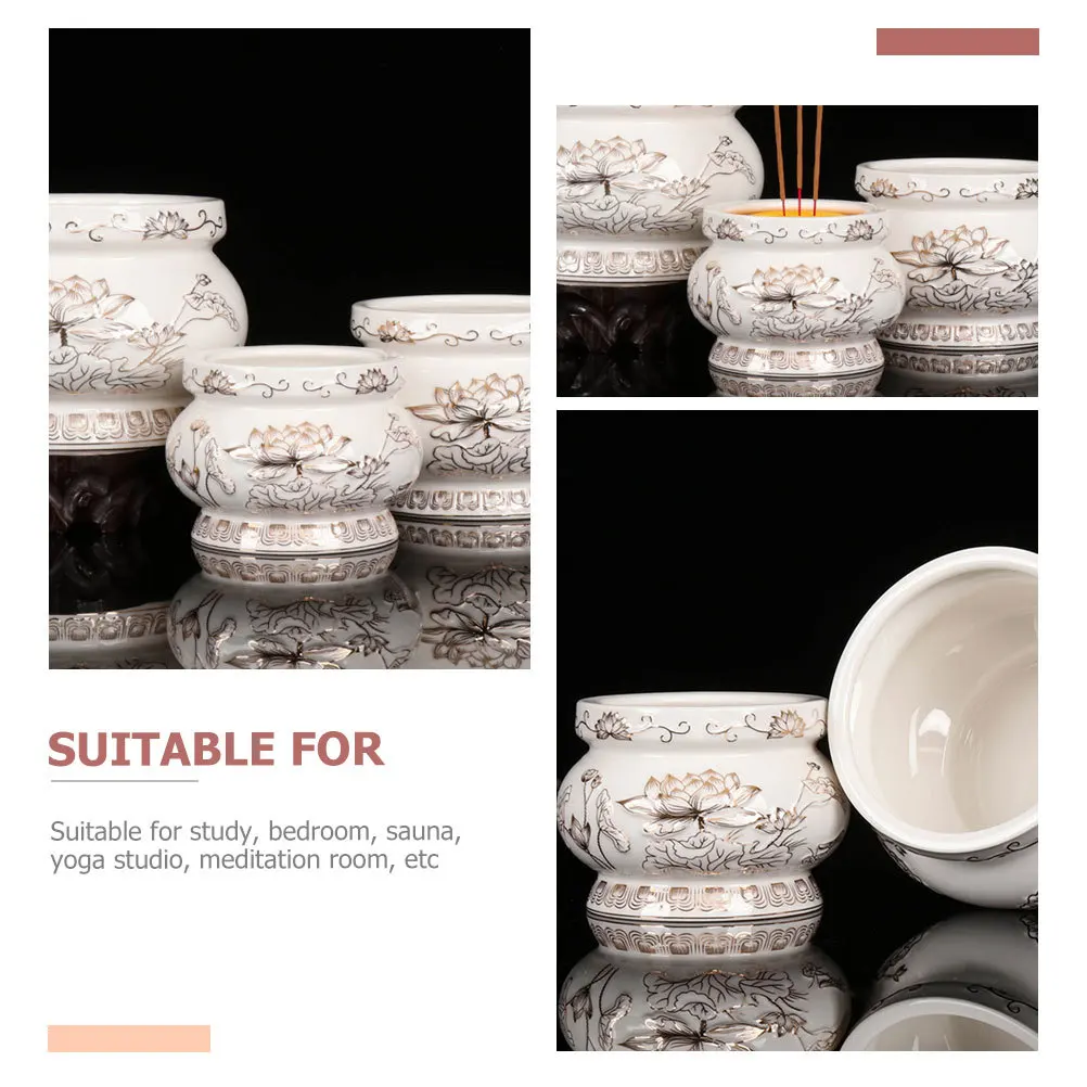 

Ceramic Incense Burner Buddha Hall Retro Style Round Censer Desktop Incense Stick Holder Aromatherapy Insence-Stick Holder